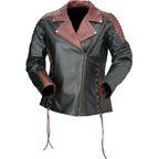 Z1R Women's Combiner Leather Jacket Black / Red