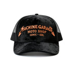 Gorra trucker de gamuza negra Machine Garage – Edicion Limitada