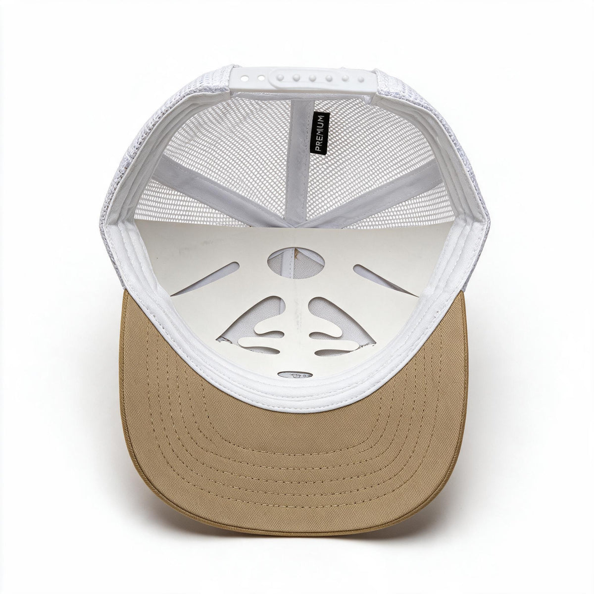 Gorra Machine Garage Moto Shop Khaki — detalle cenital del interior