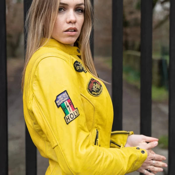 HolyFreedom Woman Leather Yellow Jacket